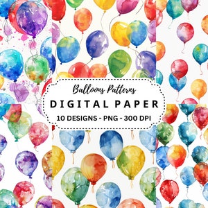 10 ballons de fond, paquet de papier numérique aquarelle de ballons, lot PNG de haute qualité pour un usage commercial, fabrication de cartes, scrapbooking