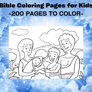200 páginas para colorear de la Biblia para niños, libro cristiano para colorear para niños con ilustraciones bíblicas de las escenas más memorables