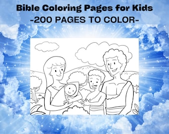200 Bible Coloring Pages for Kids, Christian Coloring Book for Children with Biblical Illustrations of the Most Memorable Scenes