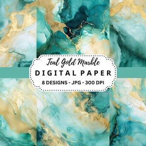 Art de fond en marbre doré sarcelle, tenture murale luxueuse, papier numérique élégant, parfait pour les journaux indésirables, le scrapbooking, usage commercial