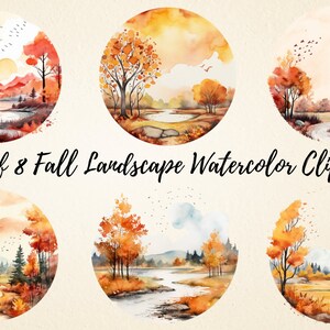Herfst landschap aquarel clipart, hoge kwaliteit PNG illustraties bundel, digitaal papier ambacht, ongewenste Journal, kaart maken, scrapbooking
