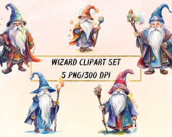 Aquarell Zauberer Clipart Set: 5 Magie PNG Bilder (Digitaler Download)