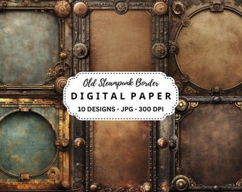 Steampunk Borders: 10 Old Frame JPGs for Scrapbooking (Instant Download)