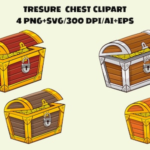 Treasure Chest Clipart Set, Ai, Eps, SVG, PNG Transparent Backgrounds, Digital Download