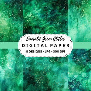 Emerald Green Glitter Digital Paper: Shimmering Scrapbook Backgrounds (JPG)
