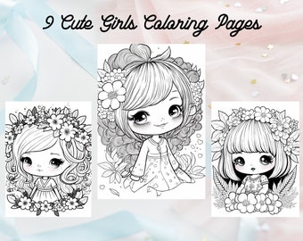 Chibi Girls Coloring Pages, 9 Page Princess Book (PDF Download