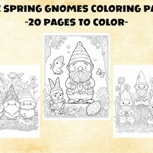20 Cute Spring Gnomes Coloring Pages, Magical Gnomes Coloring Book for Stress Relief and Relaxation