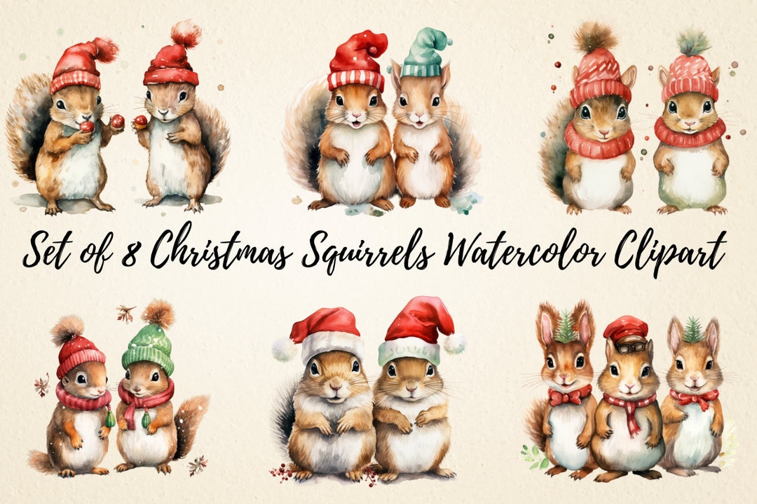 Christmas Squirrels Clipart Bundle, Watercolor Cute Holiday Squirrel ...
