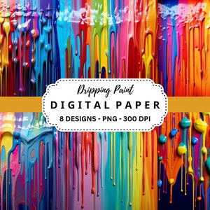 Digitales Papier mit tropfender Farbe, hochwertige PNG-Hintergründe, Paintball-Tapete, Scrapbooking, Junk-Journal, kommerzielle Nutzung