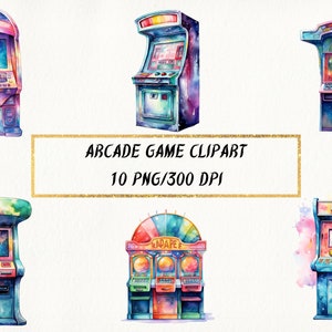 Aquarel Arcade Game Clipart, Arcade Machine PNG Bundel, Retro Arcade Machine, Old School Gaming, Commercieel Gebruik