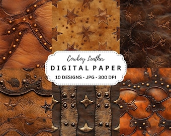Cowboy Leather Backgrounds: 10 Western Digital Paper Textures (Instant Download)