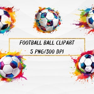 Watercolor Football Clipart: Colorful Ball PNG Pack (Digital Download)