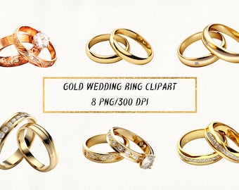 Gold Wedding Ring Clipart, Wonderful Wedding Rings PNG Bundle for Commercial Use, Wedding Invitation, Engagement Rings Clipart