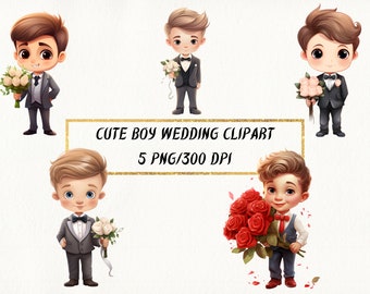Boy Wedding Clipart, 5 PNG Files (Digital Download