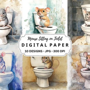 Muis zit op toilet achtergronden, aquarel 10 hoge kwaliteit jpg's voor scrapbooking, ambachten, ongewenste tijdschriften, schattige muis clipart
