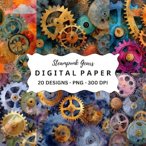 Steampunk Gears Clipart Bundle, 20 Watercolor High Quality Clipart Images for Junk Journal, Scrapbooking, Digital Crafts, Invitations
