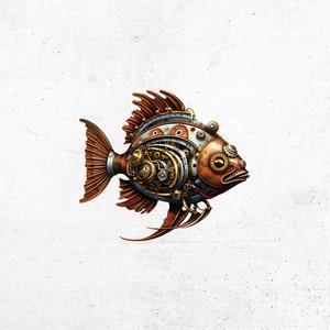 Steampunk Fish Clipart, Fantasy Steampunk Fish PNG Bundle for Commercial Use, Steampunk Digital Paper Crafts, Card Making, Mixed Media image 3