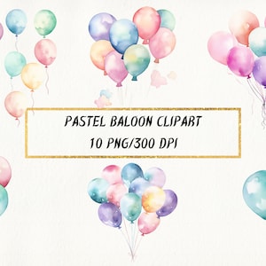 Aquarell Pastell Luftballon Clipart, Luftballons alles Gute zum Geburtstag PNG Bundle, farbige Luftballons, Geburtstagspartys Kunstwerk, kommerzielle Nutzung