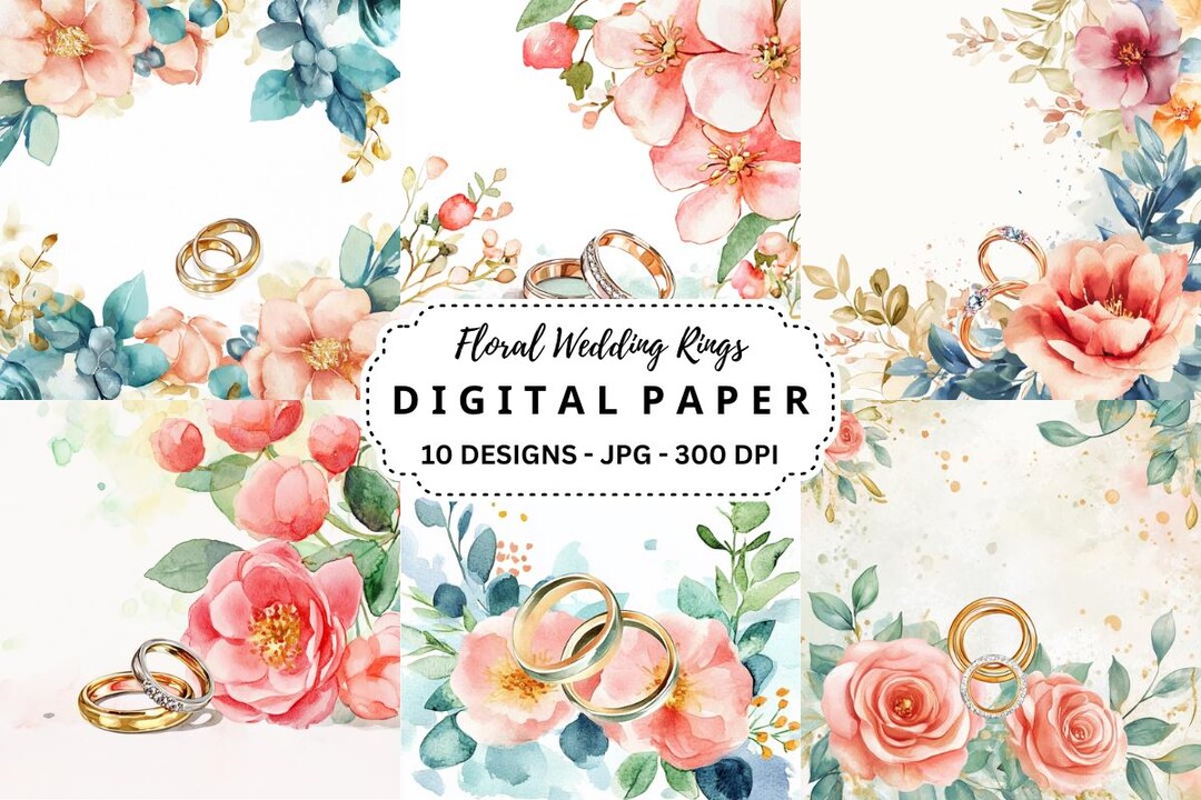 Paper Rings Background Floral Wedding Rings Digital Paper: Watercolor Backgrounds (10 Jpgs) - Etsy