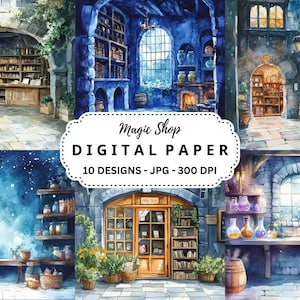 Magic Shop clipartbundel, fantasieillustraties voor junk Journal, ambachten, scrapbooking, magische afbeeldingen, jpg-bestanden, commercieel gebruik
