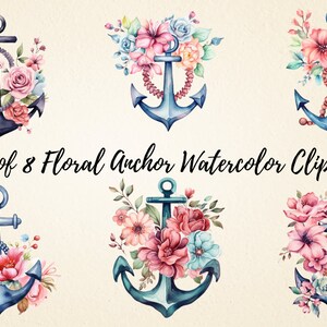 Floral Anchor Watercolor Clipart: Nautical PNG Bundle (Digital Download)