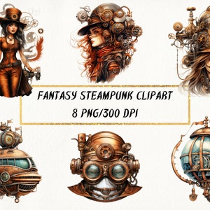 Fantasy Steampunk Clipart, Steampunk PNG Bundle, Digital Paper Craft, Scrapbooking, Junk Journal, Card Making, Commercial Use