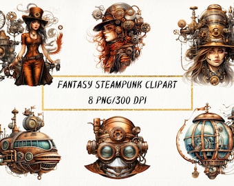 Fantasy Steampunk Clipart: PNG Bundle for Scrapbooking (Digital Download)