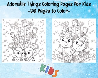 Adorable Things Coloring Pages for Kids, Toddlers, Boys and Girls, Fun and Easy Coloring Book of Many Cute Things in Adorable Designs