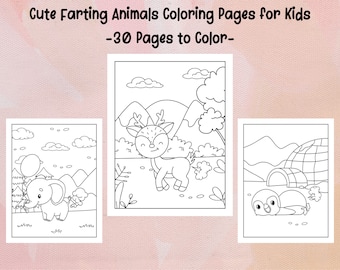 Cute Farting Animals Coloring Pages for Kids, 20 Printable Pages, Farting Animals Coloring Book, Funny Coloring Book