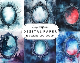 Cursed Mirror Watercolor Digital Paper: Fantasy Backgrounds (JPG Files)