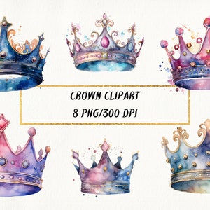 Watercolor Crown Clipart: Royal Princess PNG Bundle (Commercial Use)