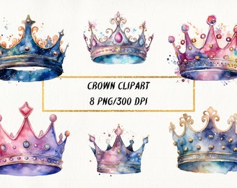 Watercolor Crown Clipart: Royal Princess PNG Bundle (Commercial Use)