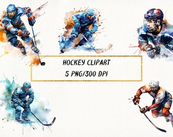 Clipart aquarel hockeyspeler: png-ijshockeygamepakket (digitale download)