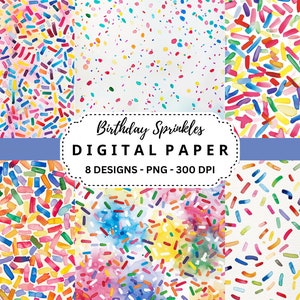 Papel digital con chispas de cumpleaños, paquete PNG de acuarela de alta calidad, fondo de pantalla de feliz cumpleaños, invitaciones, uso comercial