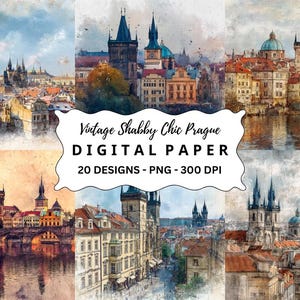 Prague Watercolor Clipart: Shabby Chic Scrapbook Images (Digital Download PNG Bundle 20+)