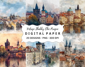 Prague Watercolor Clipart: Shabby Chic Scrapbook Images (Digital Download PNG Bundle 20+)