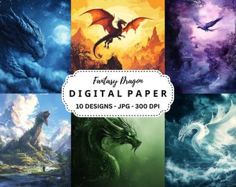 Fantasy Dragon Illustrations, High-Resolution JPG Images (Digital Download)