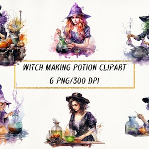 Watercolor Witch Potion Clipart: Mystical PNG Bundle (Digital Download)