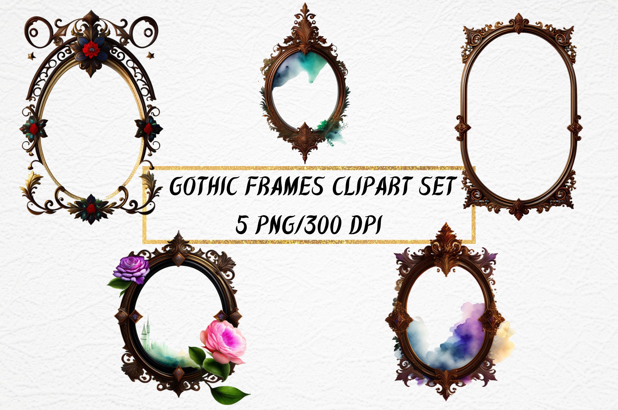 Watercolor Dark Fantasy Gothic Frames Clipart Dark Wedding Etsy