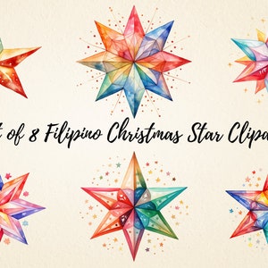 フィリピンのクリスマス スター クリップアート、パロール スター 水彩 PNG バンドル、高品質のイラスト、クリスマス パロール PNG、商用利用
