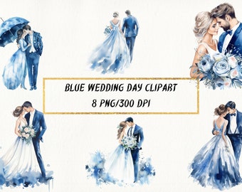 Watercolor Blue Wedding Clipart: PNG Bundle (Digital Download)