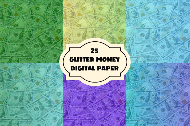 Glitter Money Wallpaper Backgrounds Bundle, Money Digital Paper