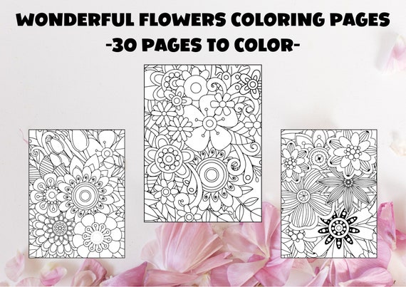 Flower Coloring Pages for Adults: 30 Botanical Prints (PDF)