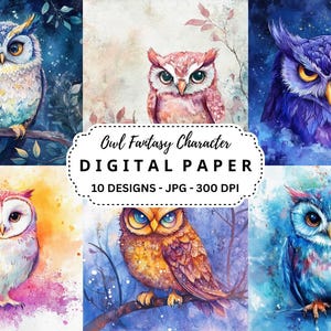 Owl Fantasy Character Clipart Bundle, 10 High Quality JPGs Files for Junk Journal, Crafts, Scrapbooking, Card Making, Instant Download