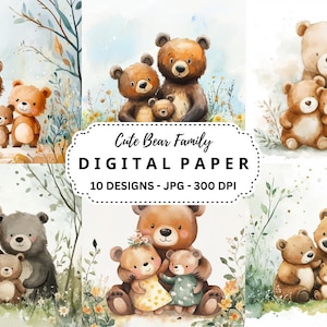 Słodki zestaw clipartów dla rodziny niedźwiedzi, ilustracje do dekoracji pokoju dziecięcego, 10 wysokiej jakości plików JPG do dziennika śmieci, scrapbookingu, rzemiosła cyfrowego