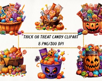 Halloween Candy Clipart: Trick or Treat PNG Bundle (Commercial Use)