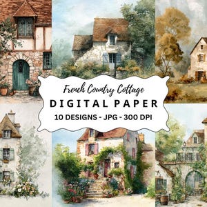 French Country Cottage Clipart Bundle, 10 High Quality Watercolor JPGs Backgrounds Images for Junk Journal, Digital Crafts, Scrapbooking