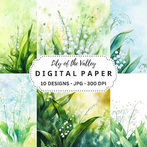 Bundle de cliparts muguet, fichiers JPG de haute qualité pour le journal indésirable, scrapbooking, travaux manuels numériques, pack d'arrière-plans aquarelle