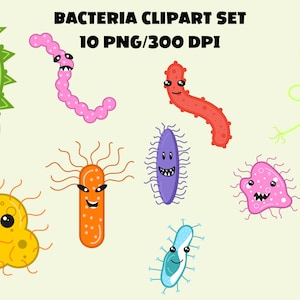 Bacteria Clipart Set, Virus Clip Art, Bacterium, Germs, Microbe, Biology Pack Ai, Esp, PNG, SVG, Digital Download