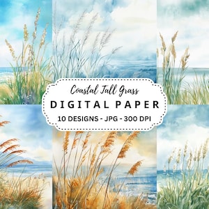 Bundle de cliparts hautes herbes côtières, 10 fichiers JPG de haute qualité pour journal indésirable, travaux manuels numériques, scrapbooking, images imprimables d'herbes marines